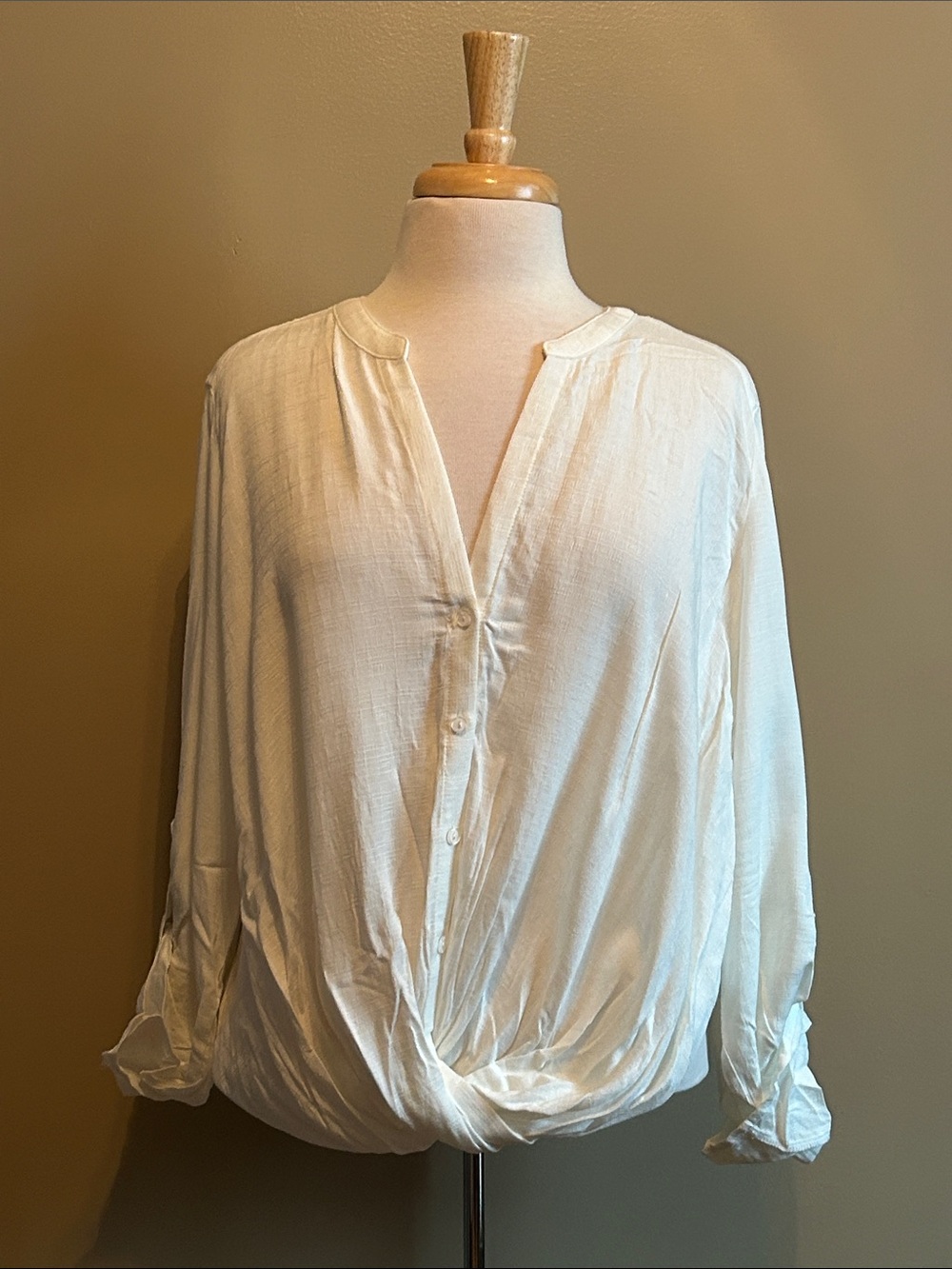 NWOT Cream Wrap Blouse with Long Sleeves and Relaxed Fit
